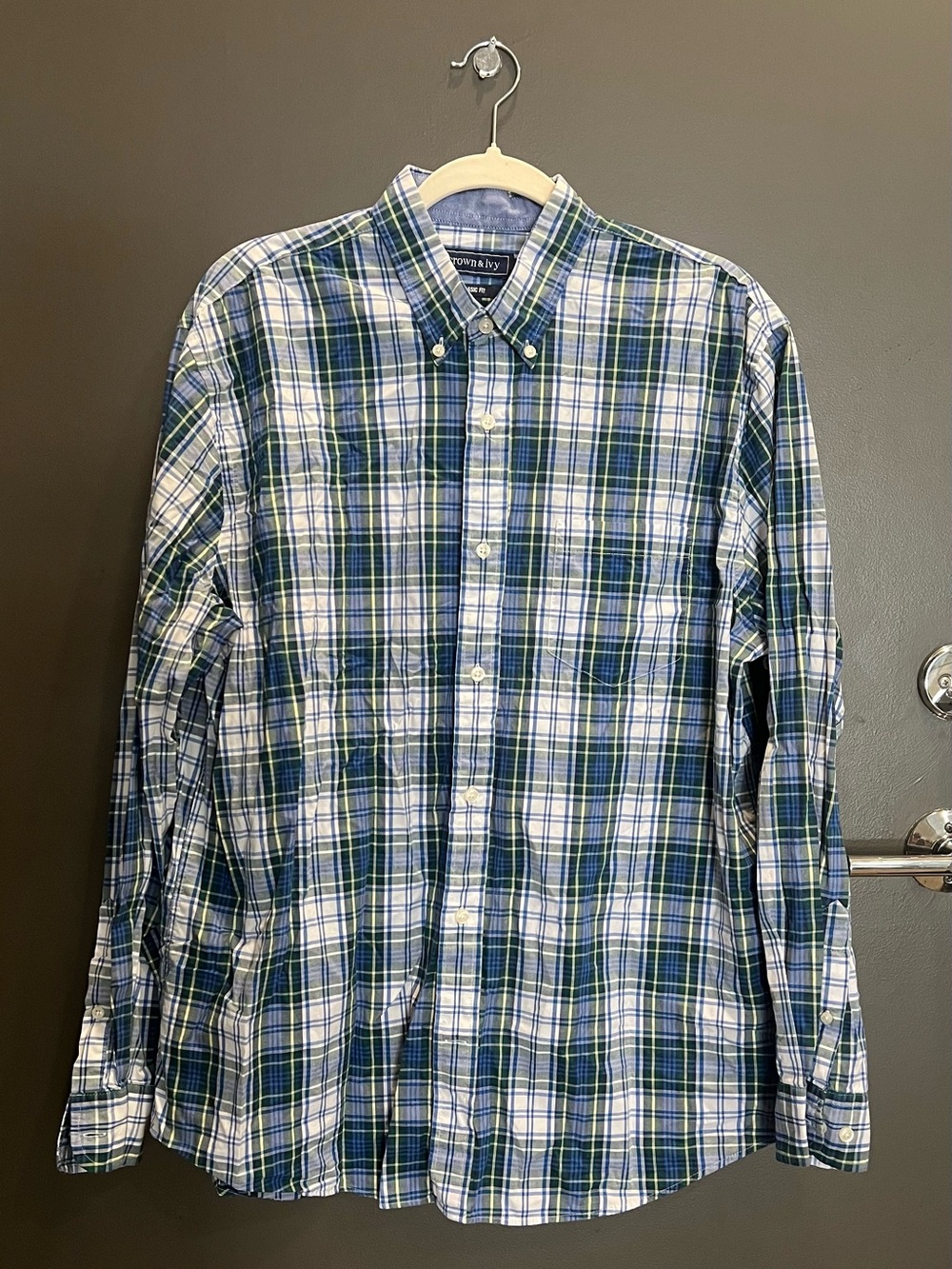 Crown & Ivy Men’s Plaid Button-Down Shirt – Size Large (Classic Fit)